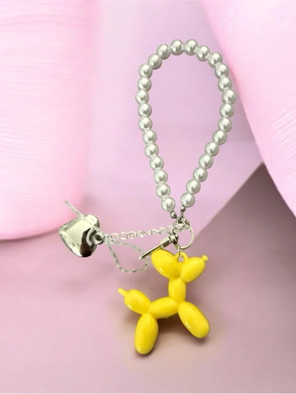 Yellow Balloon Dog Keychain Charm with Silver Bead Loop - Picture 1 of 1